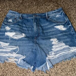American Eagle Outfitters Blue Distressed Jean Shorts